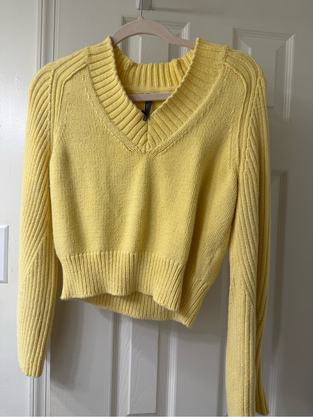 Anthropologie Bright Yellow V‑Neck Cropped Sweater